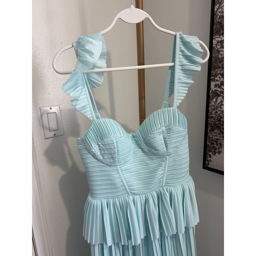 ASOS DESIGN Pleated Ruffle Maxi Dress Mint Green‎ Strappy Tiered Occasion - Picture 5 of 9